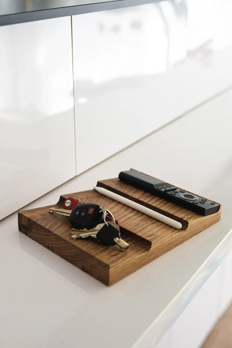 Wav Minimal Desk Organizer / Solid White Oak / Valet Tray /