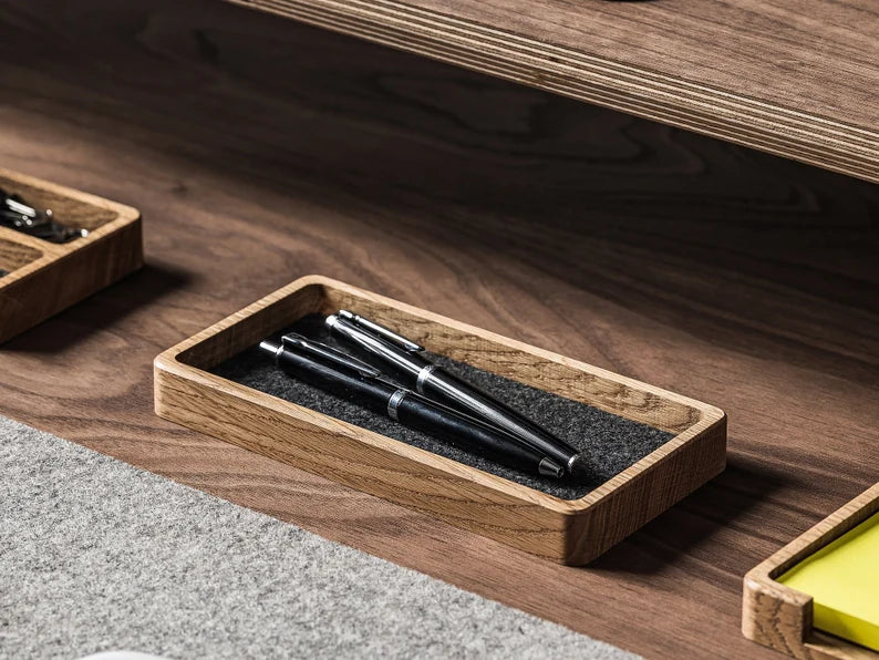 Catch All Tray Wooden desk tray for jewelry, keys, watch, glasses, pens. Rectangle wood tray catchall organizer Gift office desk accessories