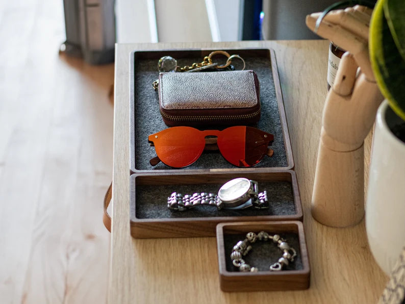 Catch All Tray Wooden desk tray for jewelry, keys, watch, glasses, pens. Rectangle wood tray catchall organizer Gift office desk accessories