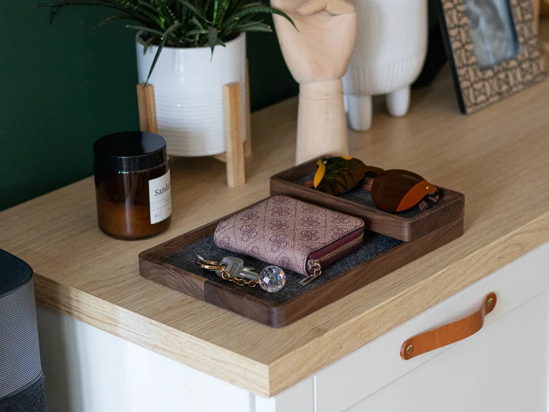 Catch All Tray Wooden desk tray for jewelry, keys, watch, glasses, pens. Rectangle wood tray catchall organizer Gift office desk accessories